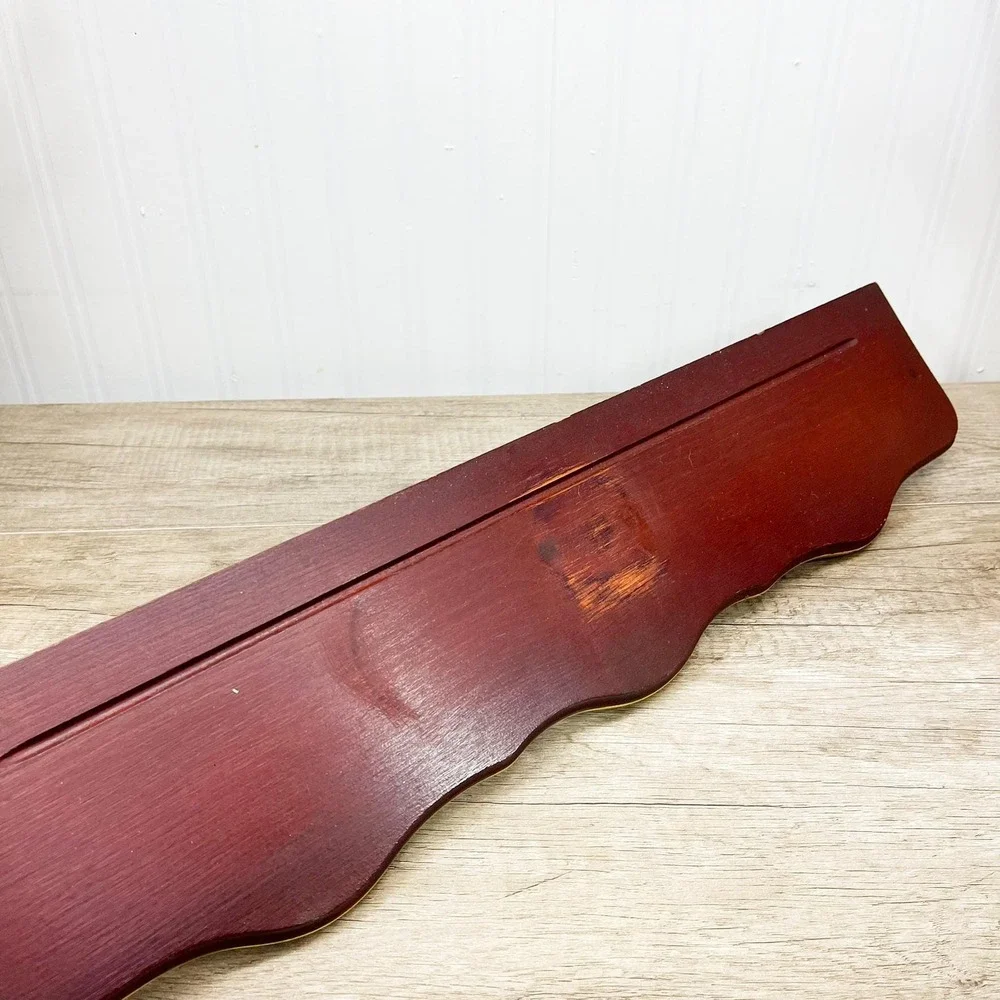 Vintage Maroon and Gold Wooden Plate Shelf - Vintage Wood Curio